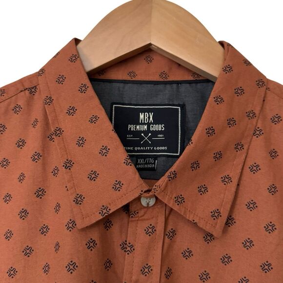 MBX Premium Goods Mens XXL Button Up Shirt Short Sleeve Geometric Brown Black - Picture 5 of 10